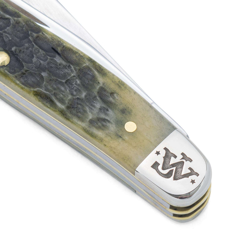 close up of JW on knife handle 
