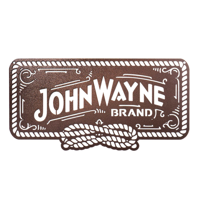 brown john wayne brand iron sign with rope border