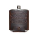 flask with western goods john wayne texas stock & supply leather wrap