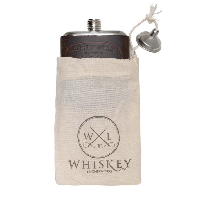 flask with leather wrap in pouch