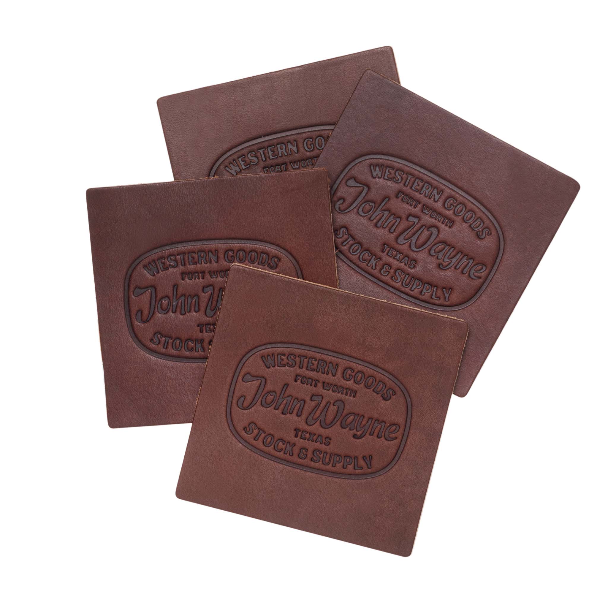 4 leather western goods john wayne texas stock & supply coasters