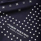 close up of john wayne stock & supply on bandana 