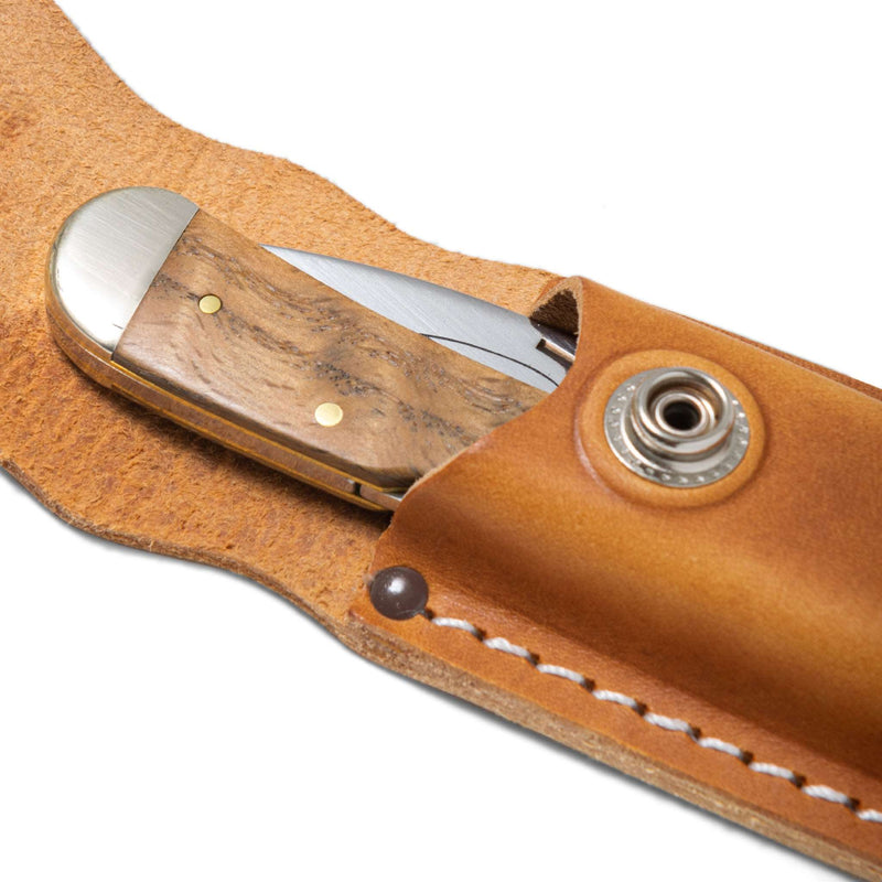 knife in brown leather sheath 