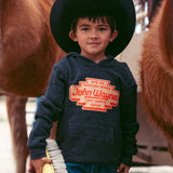 child wearing  grey john wayne western goods fort worth texas kids hoodie