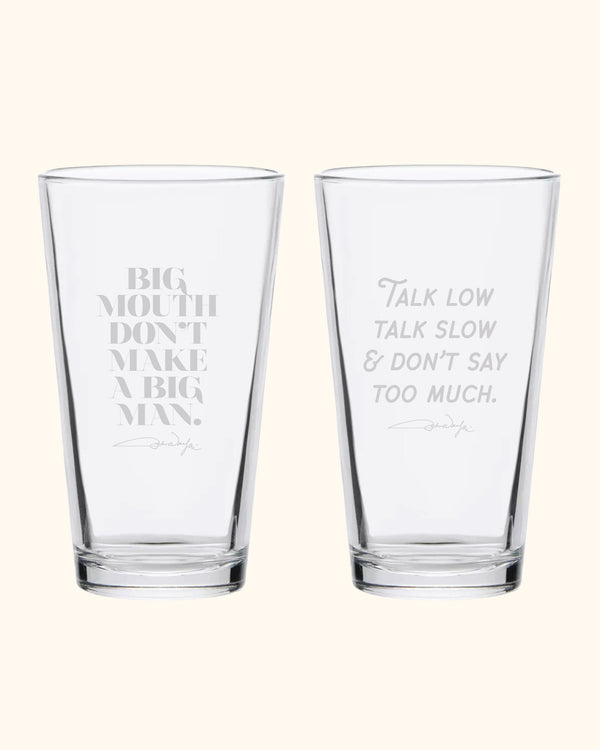 'Talk Low' & "Big Mouth" Quote Pint Glass Set (Series 7)