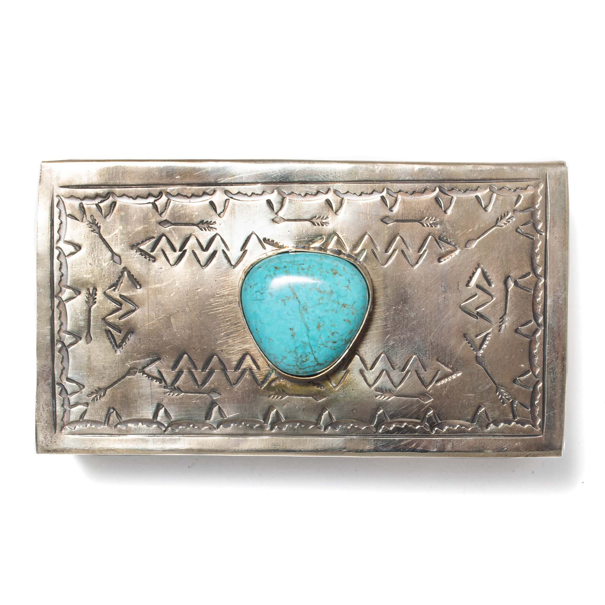 match box with turquoise stone on top