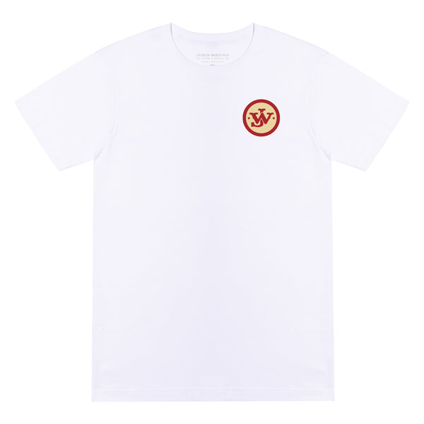 front of white t-shirt with JW on pocket 