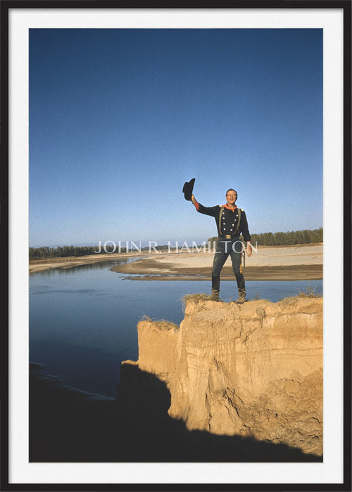 print of JOHN WAYNE ON SET OF "THE HORSE SOLDIERS," 1959