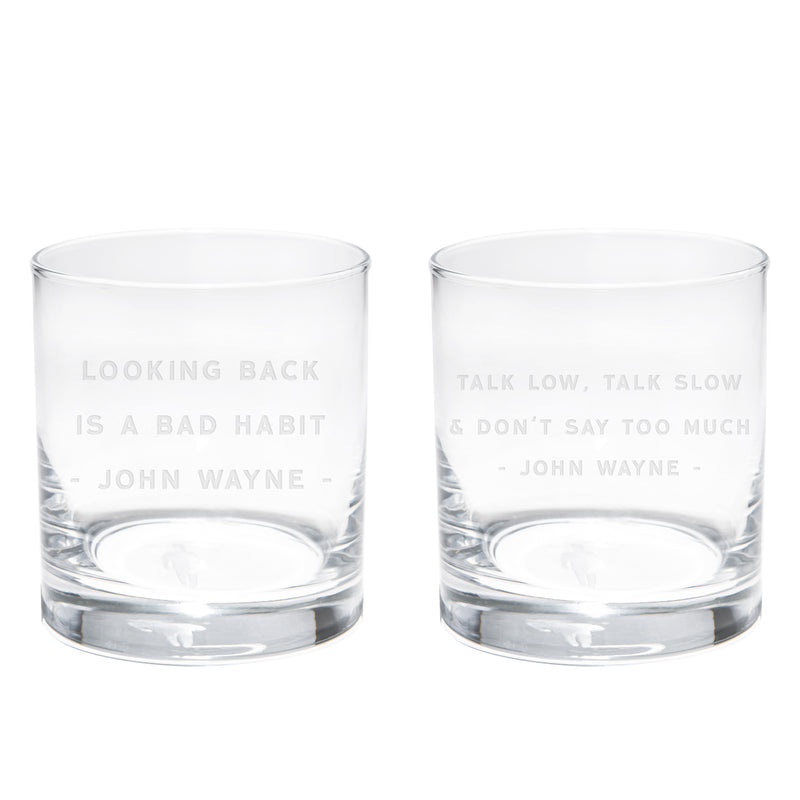 two john wayne quoted whiskey glasses 