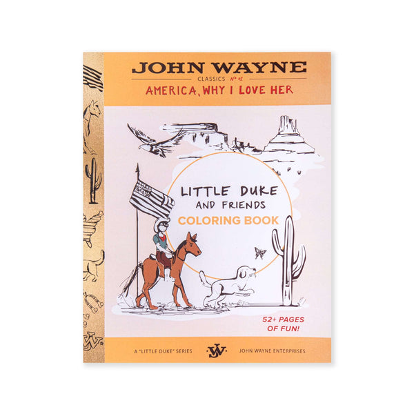 john wayne coloring book with desert scene and cowboy riding horse 