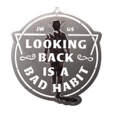 iron "lookin back is a bad habit" christmas ornament 