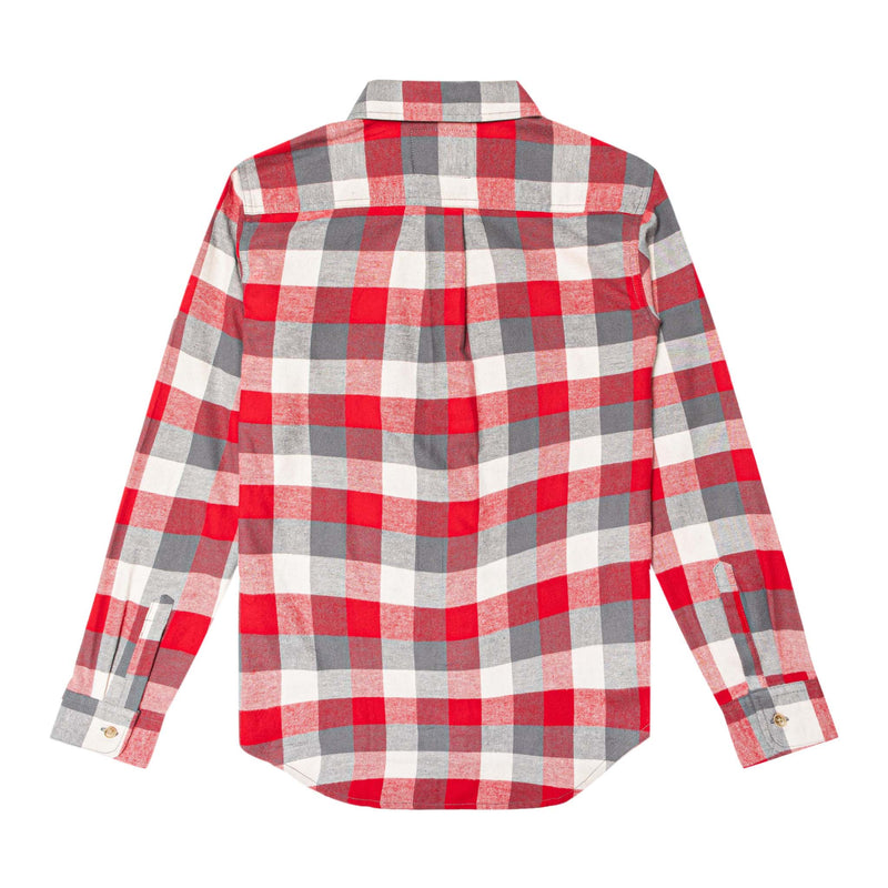 heather grey/red plaid back of long sleeve