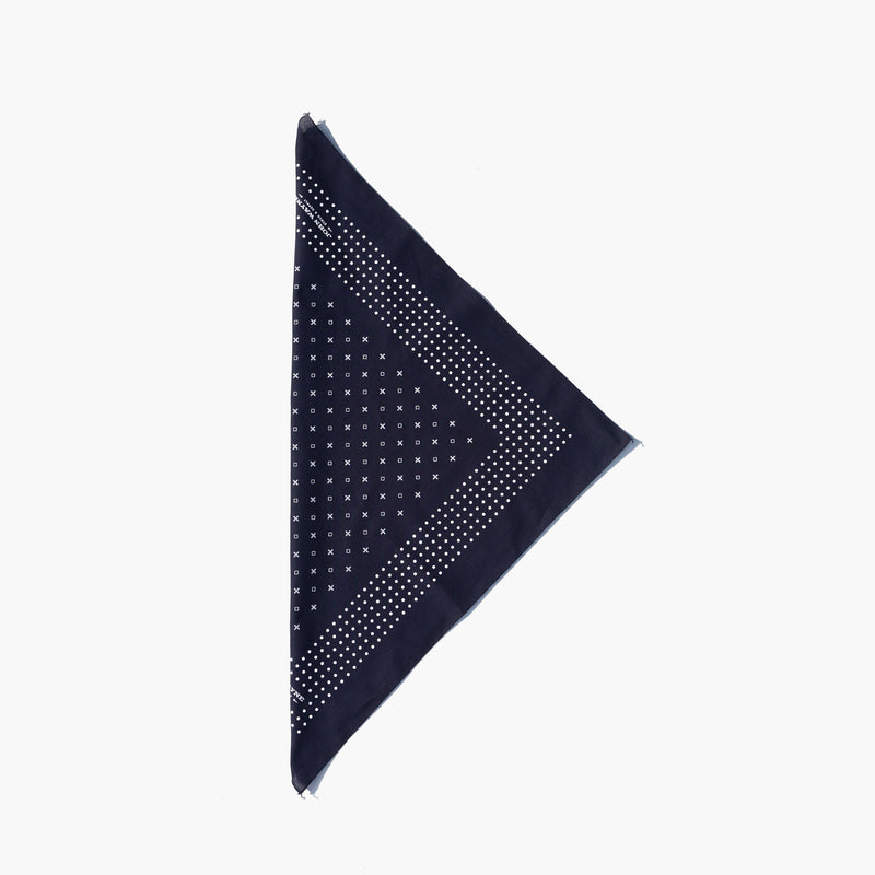 navy bandana  with dots, plus signs, and diamonds on it