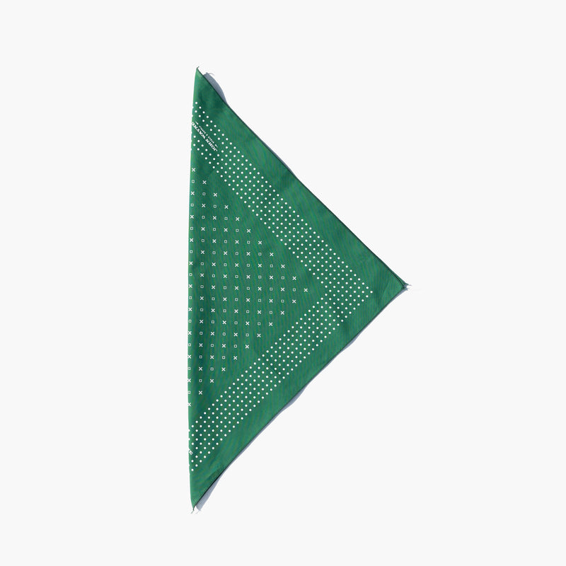 green bandana with dots, plus signs, and diamonds folded 