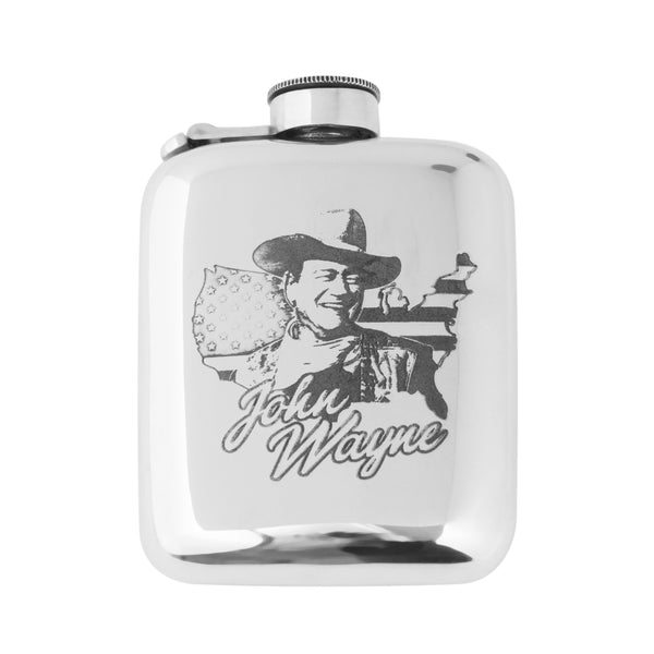 flask with john wayne over american flag country background